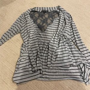 Living Doll black grey lace stripes cardigan